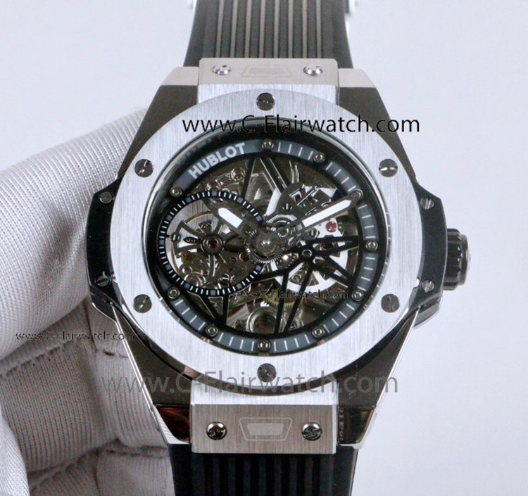Big Bang Hublot Tourbillon Skeleton Watch Black Rubber Strap
